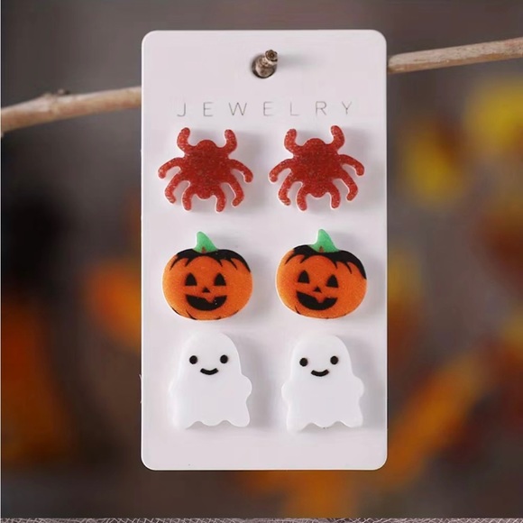 Set of 3 Halloween Earrings Spider Ghost Pumpkin Jack o Lantern - Picture 5 of 6